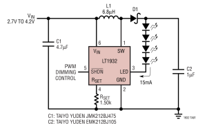 LT1932升压型LED驱动器参数介绍及中文PDF下载